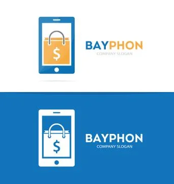 Vector package and phone logo combination. Shop and mobile symbol or icon Stock Illustration