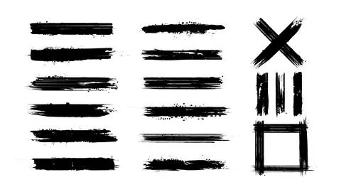 Vector Paint Brush Stroke Lines Set Ink Splat Transparent Background Stock Illustration