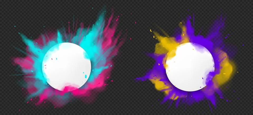 Vector paint powder explotion with round banner Stock Illustration