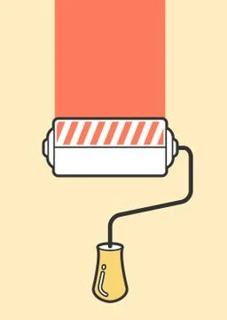 Vector paint roller on the wall, flat line illustration Stock Illustration