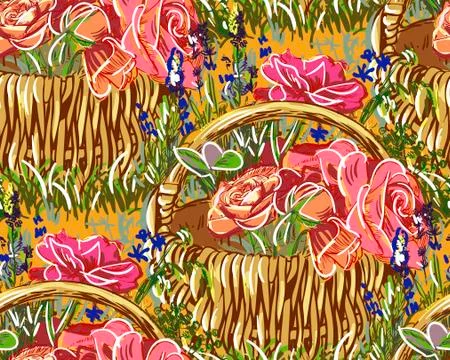 Vector paint style design flower colorful basket Stock Illustration