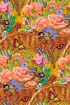 Vector paint style design flower colorful basket Stock Illustration
