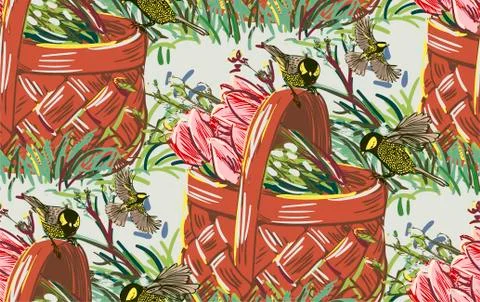 Vector paint style design flower colorful basket Stock Illustration