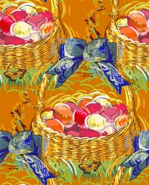 Vector paint style design flower colorful basket Stock Illustration