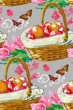 Vector paint style design flower colorful basket Stock Illustration