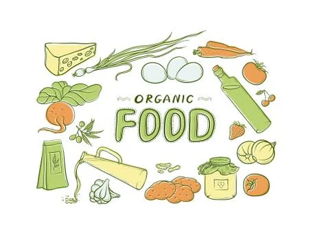 Vector painted offset sketch illustration of a set organic natural products Stock Illustration