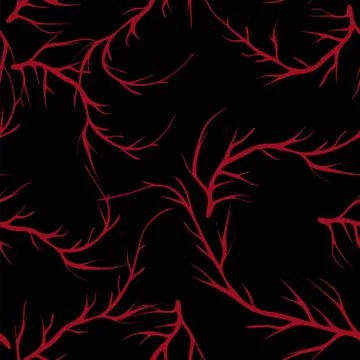 Vector painted tree brunches seamless pattern background with hand drawn elem Stock Illustration