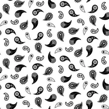 Vector paisley seamless pattern element. Floral classic monochrome texture for Stock Illustration
