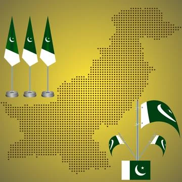 Vector Pakistan map with realistic flagpole. Modern realistic geopolitical map Stock Illustration