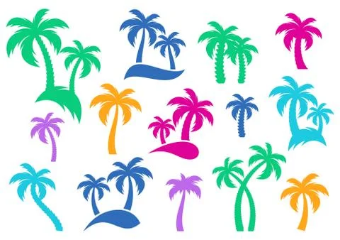 Vector palm tree silhouette icons Illustrazione stock