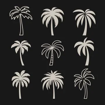 Vector Palm Trees, Palm Tree Icon Set Isolated. Palm Silhouettes. Design Stock Illustration