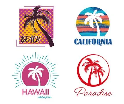 Vector palm trees silhouette t-shirt design set 스톡 일러스트