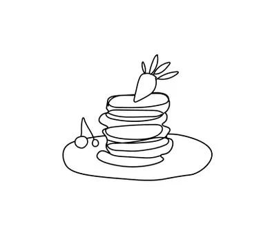 Vector pancake plate with a black line. Simple food and cooking illustration Stock Illustration