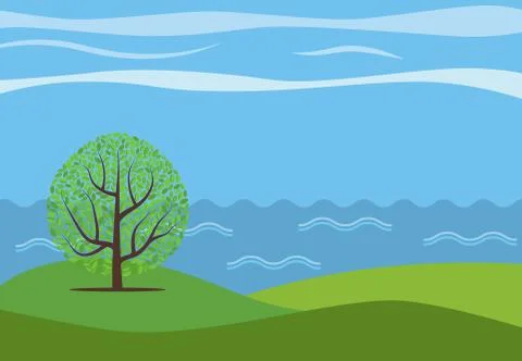 Vector panoramic cartoon landscape Stock Illustration