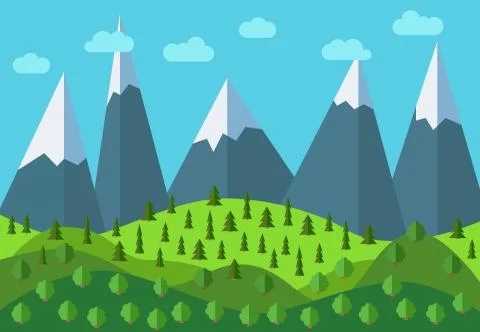 Vector panoramic mountain cartoon landscape Stock Illustration