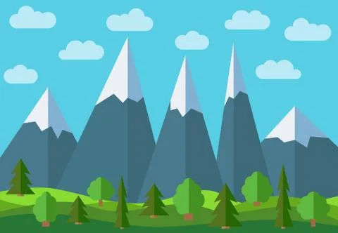 Vector panoramic mountain cartoon landscape Stock Illustration