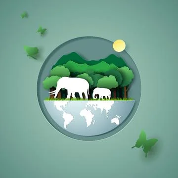Vector paper art and digital craft style of world wildlife animal. Stock Illustration