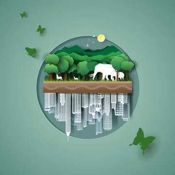 Vector paper art and digital craft style of world wildlife animal and eco gre Stock Illustration