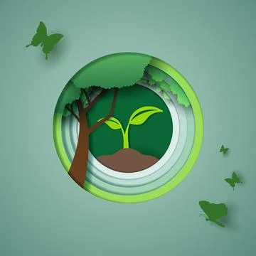Vector paper art and digital craft style of world wildlife and eco green fore Stock Illustration