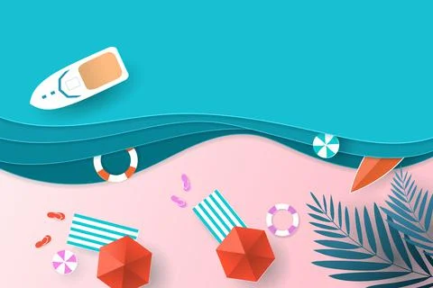 Vector paper art and landscape, digital craft style for travel, Sea. Top view Stock Illustration