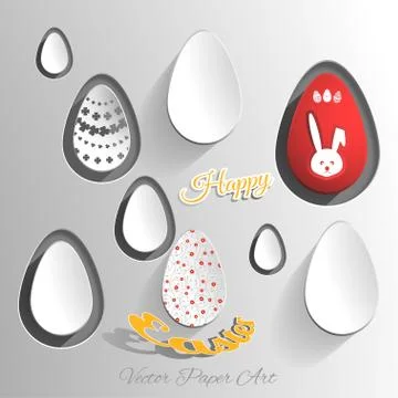 Vector paper art carve of Easter eggs cut from paper with different pattern.. Stock Illustration