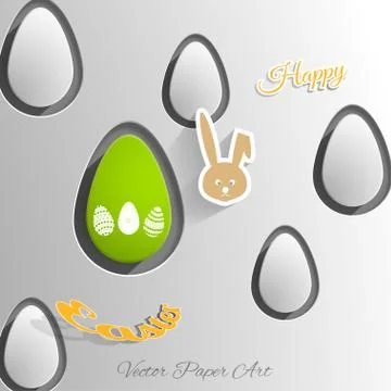 Vector paper art carve of Easter eggs cut from paper, yellow text placed on.. Stock Illustration