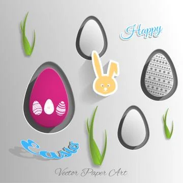 Vector paper art carve of Easter eggs different patterns cut from paper, bu.. Stock Illustration