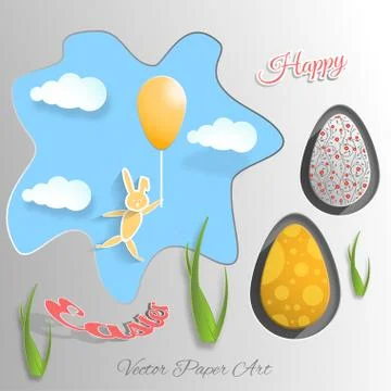 Vector paper art carve of Easter eggs different patterns cut from paper, bl.. Stock Illustration