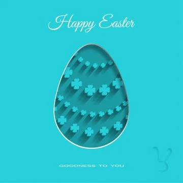 Vector paper art of dark turquoise Easter egg with floral pattern, shadow a.. Stock Illustration