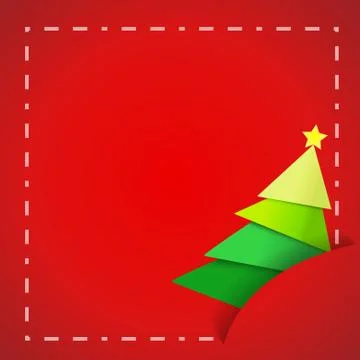 Vector : Paper christmas tree on red paper card Stock Illustration