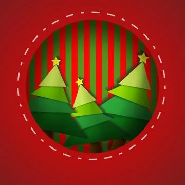Vector : Paper christmas tree on red paper card Stock Illustration