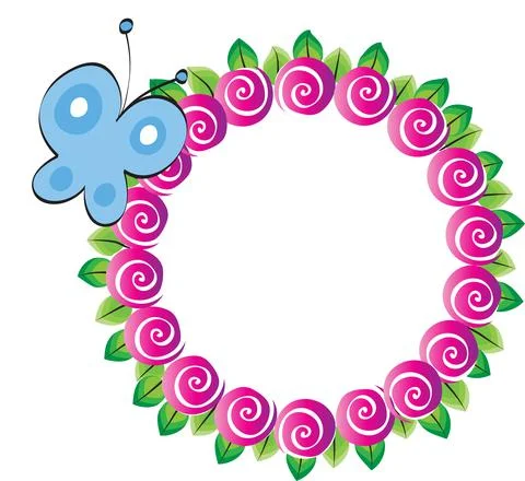 Vector paper circle border flowers with butterfly card border frame background Stock Illustration