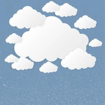 Vector paper clouds on a background of snow. Stock Illustration