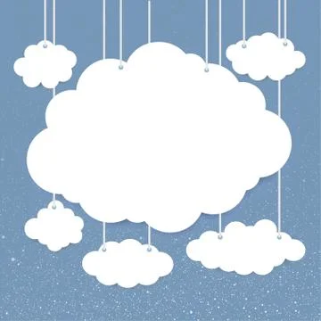Vector paper clouds on a background of snow. Stock Illustration