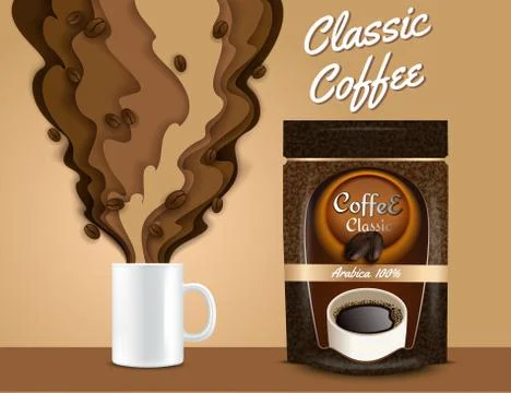 Vector paper cut 3d coffee poster, banner template Stock Illustration