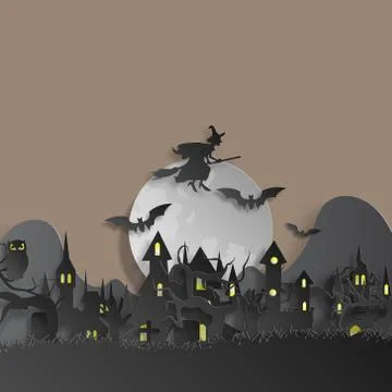 Vector paper cut background.Illustration of bonfire art with decorations in H Stock Illustration