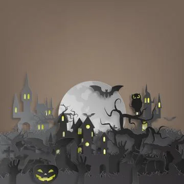 Vector paper cut background.Illustration of bonfire art with decorations in H Stock Illustration