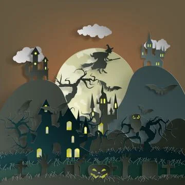 Vector paper cut background.Illustration of bonfire art with decorations in H Stock Illustration