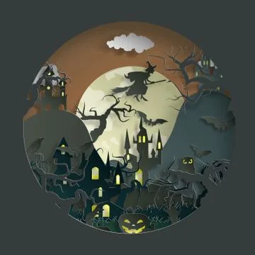 Vector paper cut background.Illustration of bonfire art with decorations in H Stock Illustration