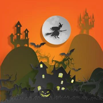 Vector paper cut background.Illustration of bonfire art with decorations in H Stock Illustration