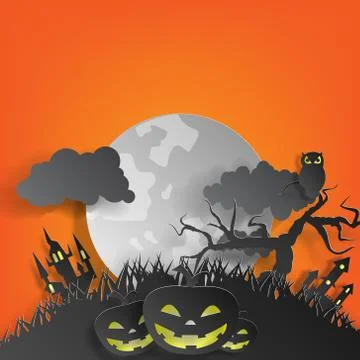 Vector paper cut background.Illustration of bonfire art with decorations in H Stock Illustration