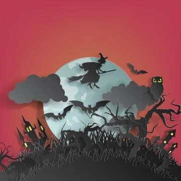 Vector paper cut background.Illustration of bonfire art with decorations in H Stock Illustration