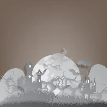 Vector paper cut background.Illustration of bonfire art with decorations in H Stock Illustration