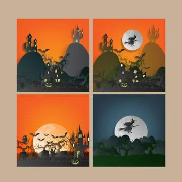 Vector paper cut background.Illustration of bonfire art with decorations in H Stock Illustration