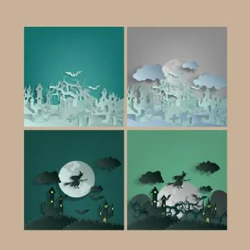 Vector paper cut background.Illustration of bonfire art with decorations in H Stock Illustration