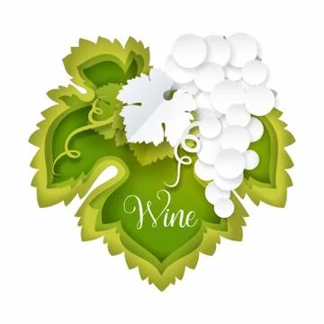 Vector paper cut bunch of white grapes with leaf Stock Illustration