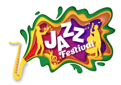 Vector paper cut craft style music composition for jazz concert festival party Illustrazione stock