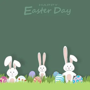 Vector paper cut. With rabbits, grassland, sky and Easter eggs. For Easter da Stock Illustration