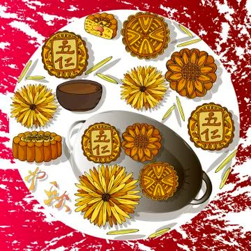 Vector Paper Graphics Design Elements of Mid Autumn Festival. Colorful Main H Stockillustratie