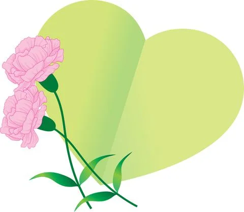 Vector paper heart shape with carnation flowers card border frame background Stock Illustration